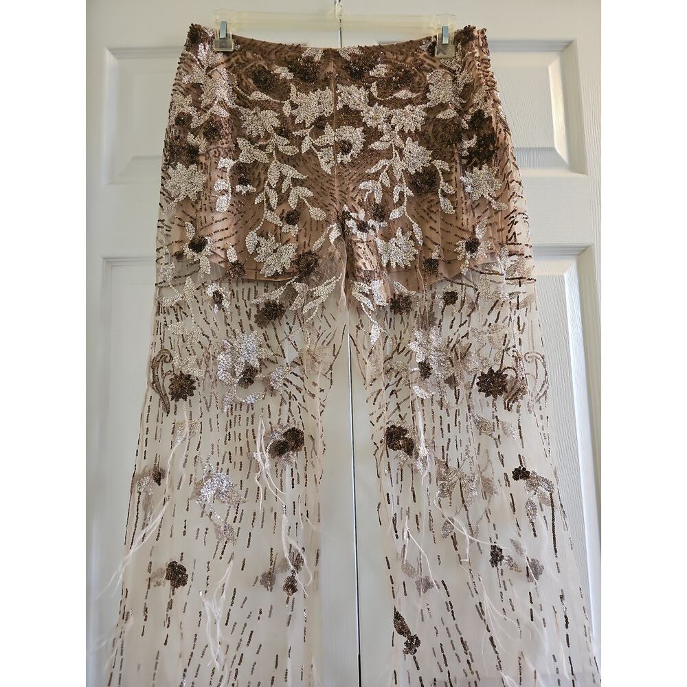 Ralph Lauren Purple Label Sheer Pants Sequin Feathers High Rise Womens XL - Picture 6 of 16